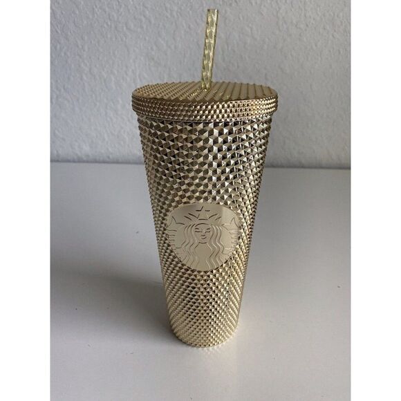 Starbucks Holiday 2022 Venti Gold Bling Tumbler And Keychain Ornament Bundle SET - Picture 4 of 12